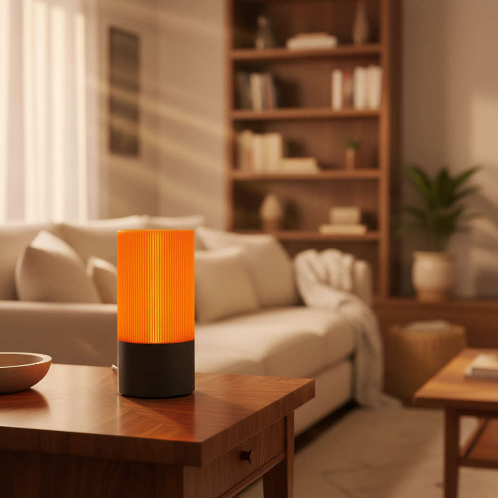 Candeeiro laranja 1:1 - sala aconchegante