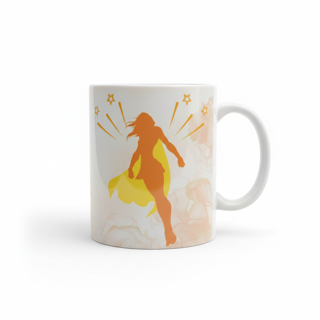 Caneca Super-Heroína - fundo branco profissional