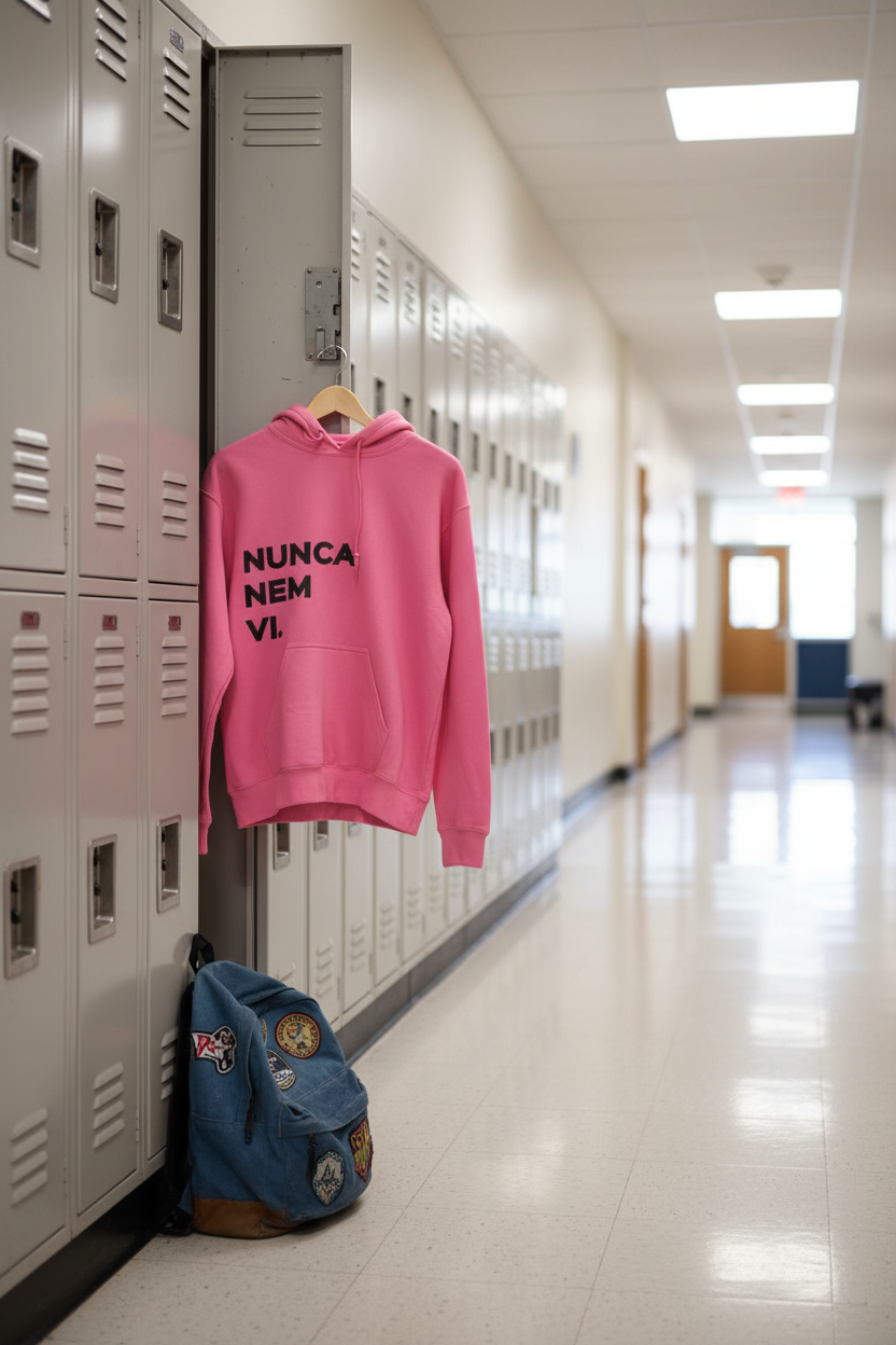 Hoodie NUNCA NEM VI - escola sem pessoas