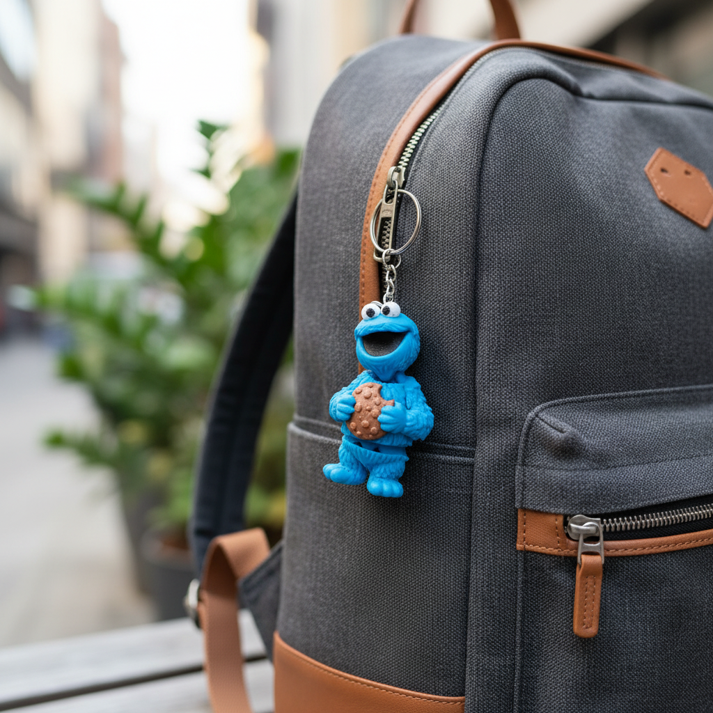 Porta-chaves Monstro das Bolachas na mochila