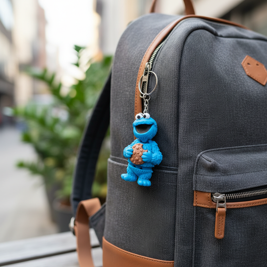 Porta-chaves Monstro das Bolachas na mochila