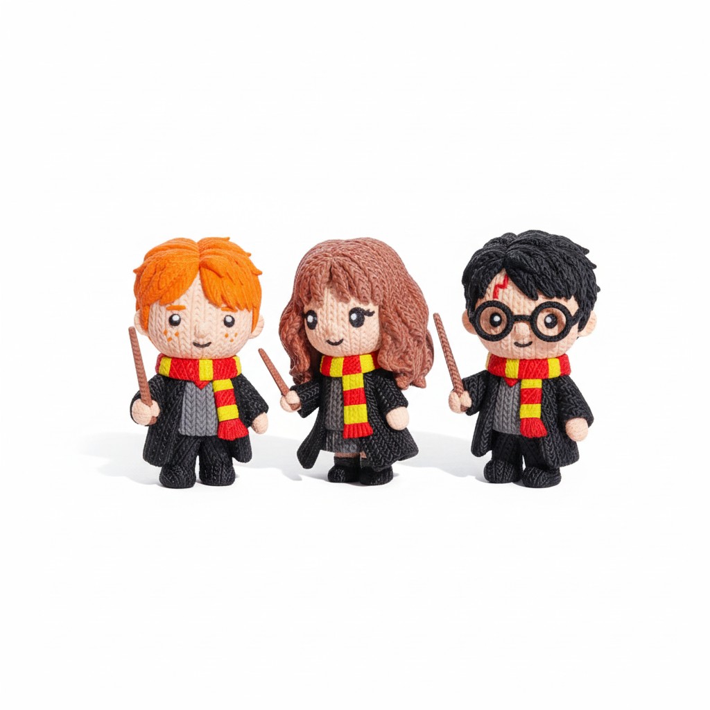 Trio Harry Potter 3D Estilo Crochet - Conjunto 1
